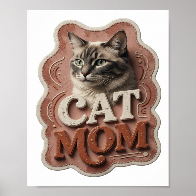 Künstlerisches Orange CAT MOM Design Poster (Vorne)