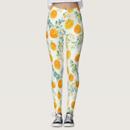 Künstlerisches Orangenzitrus und Blätter Wasserfar Leggings