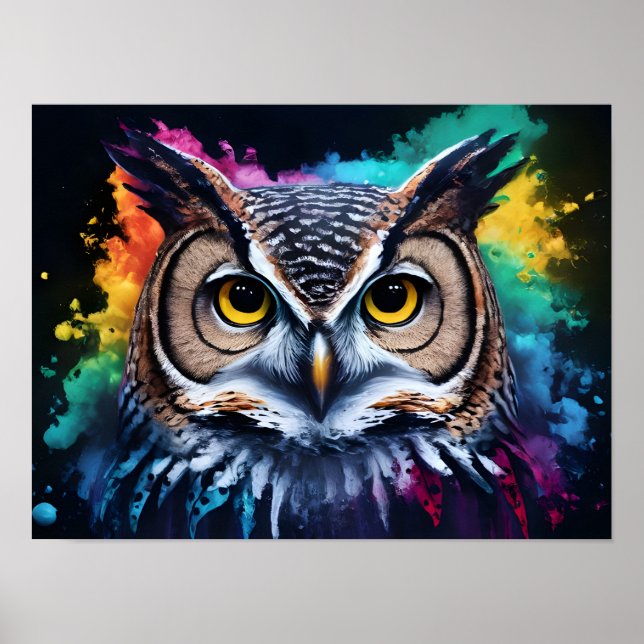 Künstlerisches Owl-Portrait Poster (Vorne)