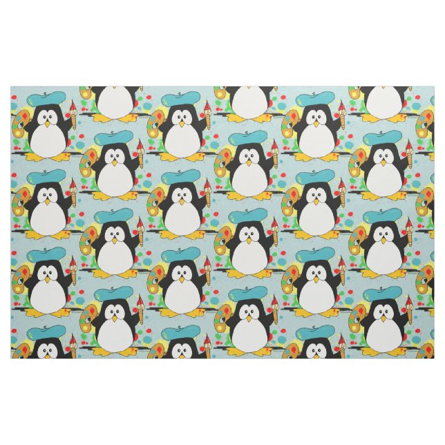 Künstlerisches Pinguin-Maler-Grafik-Muster Stoff (Fat Quarter (45,7 x 55,9 cm))