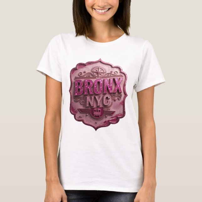 Künstlerisches Pink BRONX NYC Statement T-Shirt (Vorderseite)