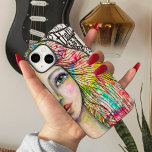 Künstlerisches Portrait Girl Bold Schwarz-weißer S Case-Mate iPhone Hülle<br><div class="desc">Dieses Handy-Gehäuse zeigt nur die rechte Seite meines originalen Gemäldes eines farbenfrohen Mädchens mit lustigen Schwarz-Weiß-Schriftzeichen auf der Vorderseite und einem Schwarz-Weiß-Jester-Mädchen mit einem hellen,  farbenfrohen Hintergrund.</div>