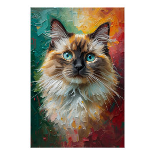 Künstlerisches Ragdoll Cat Portrait Vibranit Ölgem Poster