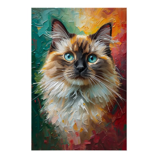 Künstlerisches Ragdoll Cat Portrait Vibranit Ölgem Poster (Vorderseite)