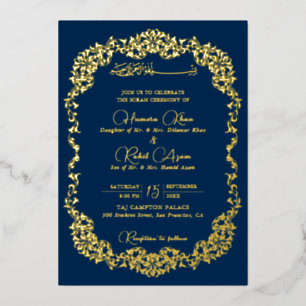 Künstlerisches Royal Blau Gold Floral Paisley Musl Folieneinladung
