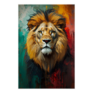 Künstlerisches Royal Lion Portrait Vibrant Ölgemäl Poster