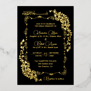Künstlerisches Schwarz-Gold-Blumen-Paisley-Muslim- Folieneinladung