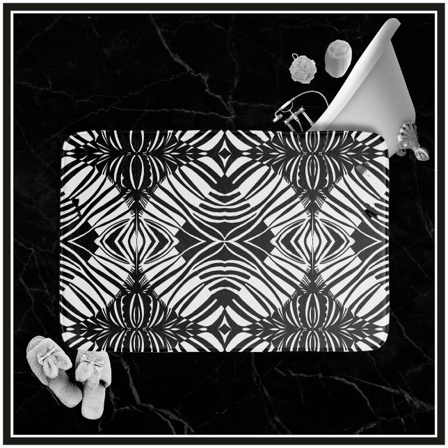 Künstlerisches Schwarz-Weiß-Muster Badematte (Add a Touch of Style to Your Bathroom Decor with a Tribal Pattern Bathmat in Classic Black & White! )