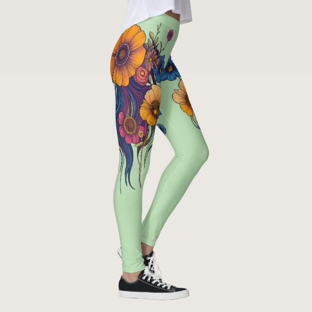 Künstlerisches Set schöner Blume Leggings (Rechts)