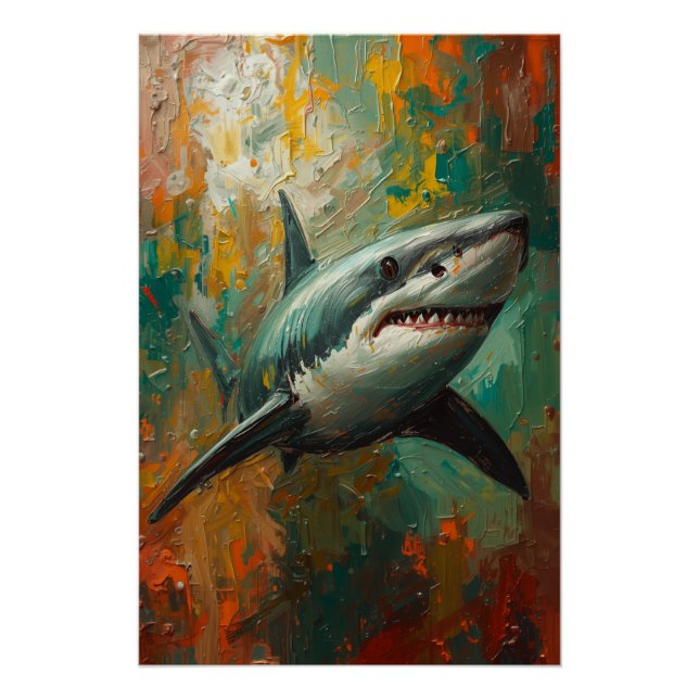 Künstlerisches Shark Portrait Lebende Ölgemälde Poster (Vorderseite)