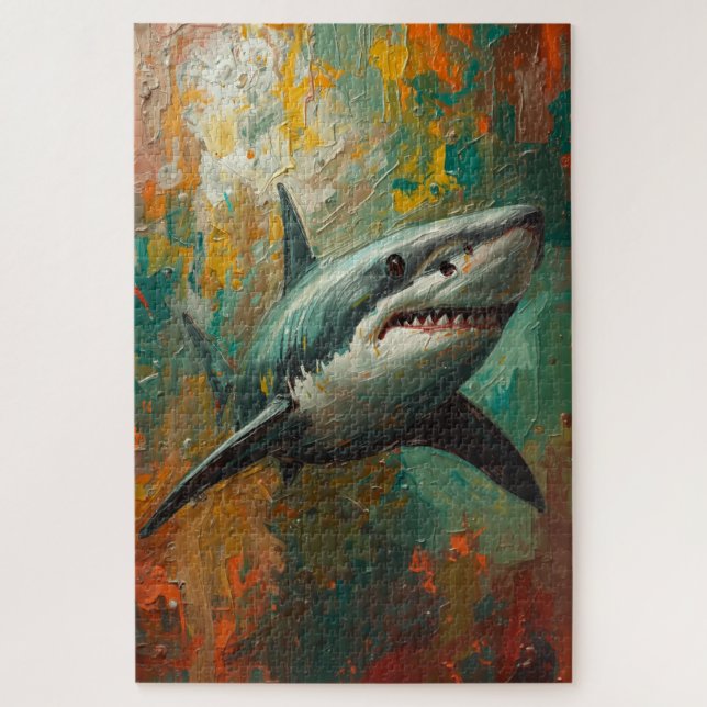 Künstlerisches Shark Portrait Lebende Ölgemälde Puzzle (Vertikal)