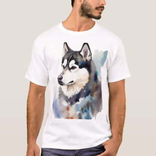 Künstlerisches Sibirisches Husky-Wasserfarben-Port T-Shirt