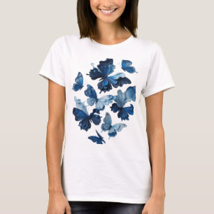 Künstlerisches Silber BLUE BUTTERFLIES Textdesign T-Shirt