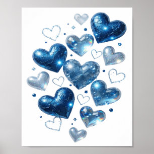 Künstlerisches Silber BLUE HEARTS Grafik-T-Shirt Poster