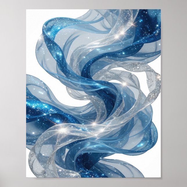 Künstlerisches Silber BLUE STARS Maßdesign Poster (Vorne)