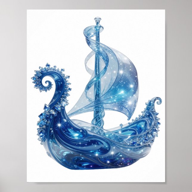 Künstlerisches Silber EISKRISTALLSCHIFF Poster (Vorne)