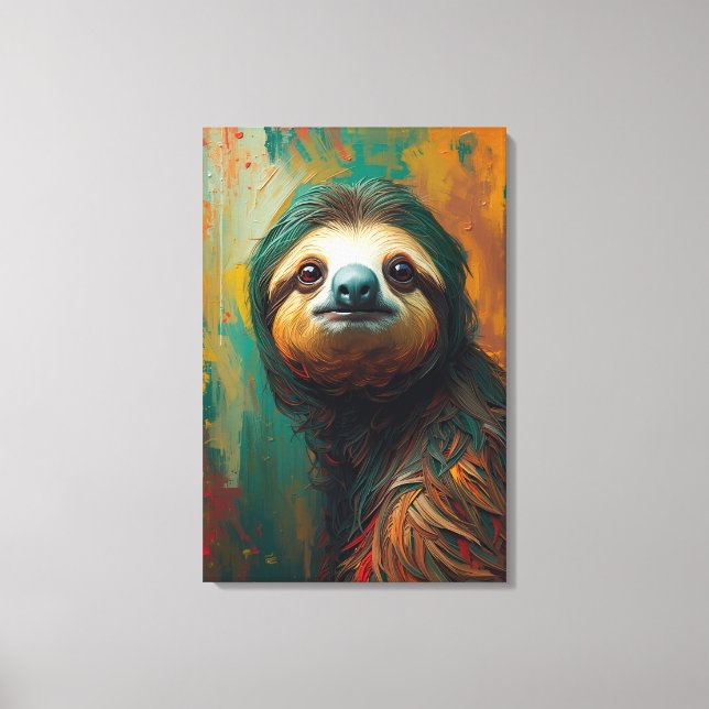 Künstlerisches Sloth Portrait Vibranit Ölgemälde Leinwanddruck (Vorderseite)