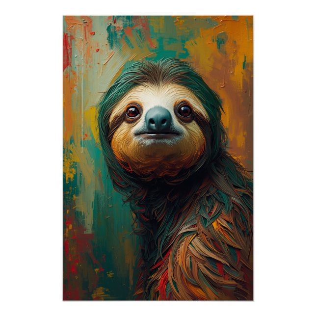 Künstlerisches Sloth Portrait Vibranit Ölgemälde Poster (Vorderseite)