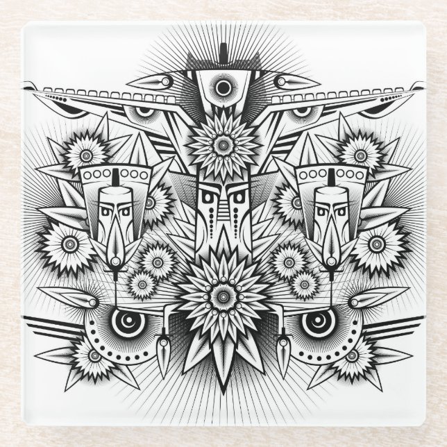 Künstlerisches Stammesdesign Glasuntersetzer (Vorderseite)