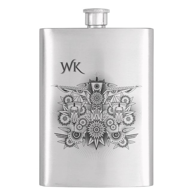 Künstlerisches Stammesdesign-Monogramm Flachmann (Vorderseite)