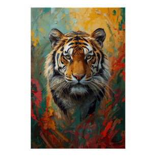 Künstlerisches Tiger Portrait Vibranit Ölgemälde Poster