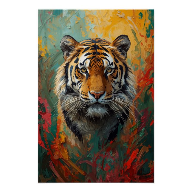 Künstlerisches Tiger Portrait Vibranit Ölgemälde Poster (Vorderseite)
