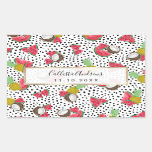 Künstlerisches tropisches Fruchtpolka Dots Wasserf Rechteckiger Aufkleber