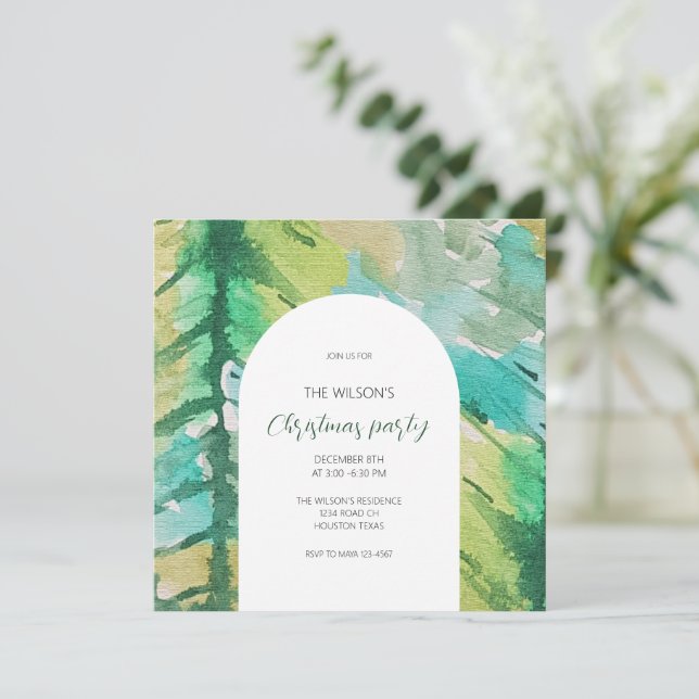 Künstlerisches Weihnachtsbaummuster Einladung (Stehend Vorderseite)