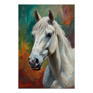 Künstlerisches Weißes Pferd Portrait Vibranit Ölge Poster