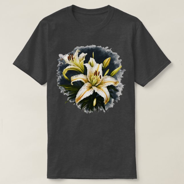 Künstlerisches White Lilies Vector Design T-Shirt (Design vorne)