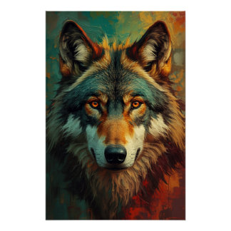 Künstlerisches Wolf-Portrait - lebendige Ölmalerei Poster