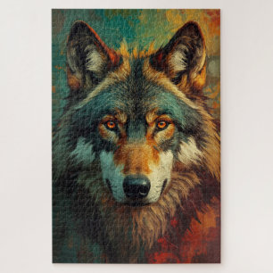 Künstlerisches Wolf-Portrait - lebendige Ölmalerei Puzzle