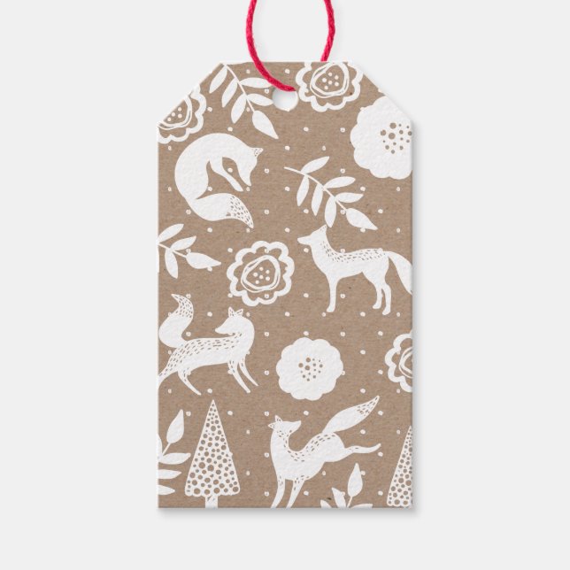 Künstlerisches Woodland Fox & Holiday Greenerie We Geschenkanhänger (Vorderseite)