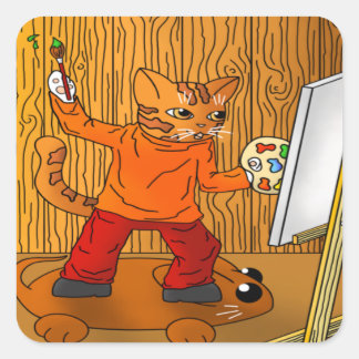 Künstlerkatze Quadratischer Aufkleber