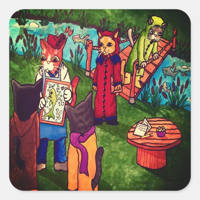 Künstlerkatze Rechteckkleben Quadratischer Aufkleber (Vorderseite)