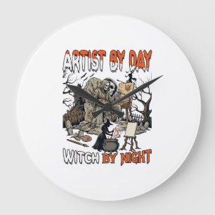 Künstlertag Hexennacht Halloween Skelett Maler  Große Wanduhr