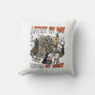Künstlertag Hexennacht Halloween Skelett Maler Kissen