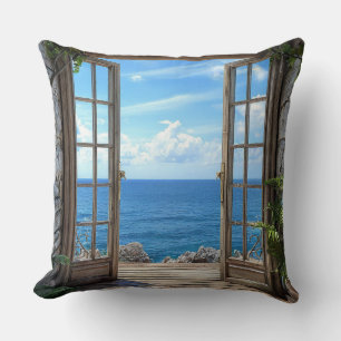 Künstliche Fenster-Meereslandschaft Strand Szene W Kissen
