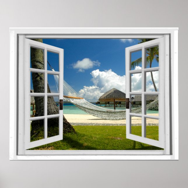 Künstliche Fensteransicht des tropischen Imitats Poster (Vorne)