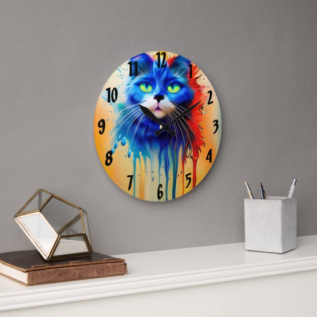Künstliche Intelligenzkatze Große Wanduhr (Büro)