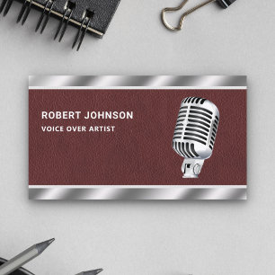 Künstliche Leder Metallische Mikrofon Voice Over K Visitenkarte