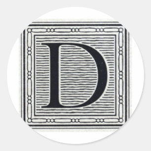 Künstlicher Buchstabe "D" Holzschnitt Holzblock Runder Aufkleber