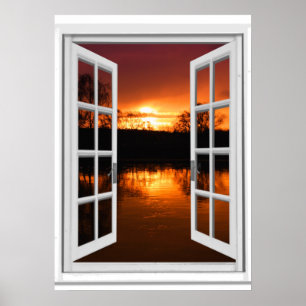 Künstlicher Fensterblick Sonnenuntergang  Poster