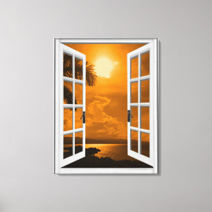 Künstliches Fenster "Tropical Sunset View" Leinwanddruck