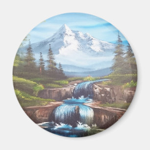 Kunstmalerei "Bergfrühlung" Bob Ross Magnet