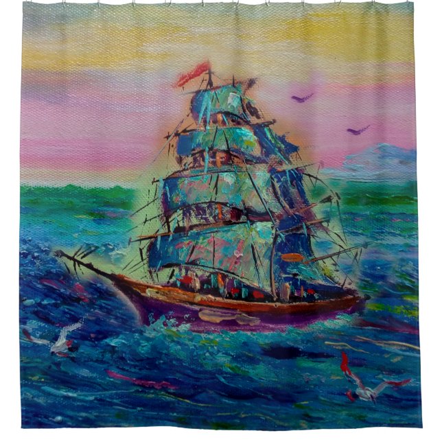 Kunstmalerei Öl Farbe barque Glück thailandabstra Duschvorhang (Vorderseite)