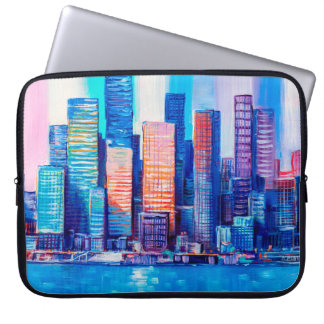 Kunstmalerei von Wolkenkratzern. Abstrakter Stil. Laptopschutzhülle