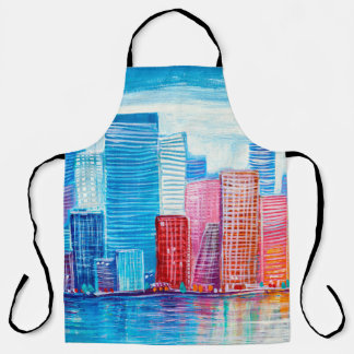 Kunstmalerei von Wolkenkratzern. Abstrakter Stil.  Schürze