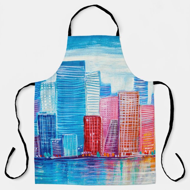 Kunstmalerei von Wolkenkratzern. Abstrakter Stil.  Schürze (Vorderseite)