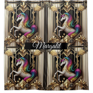 Kunstname Art Deco Regenbogen Glitter Einhorn Duschvorhang